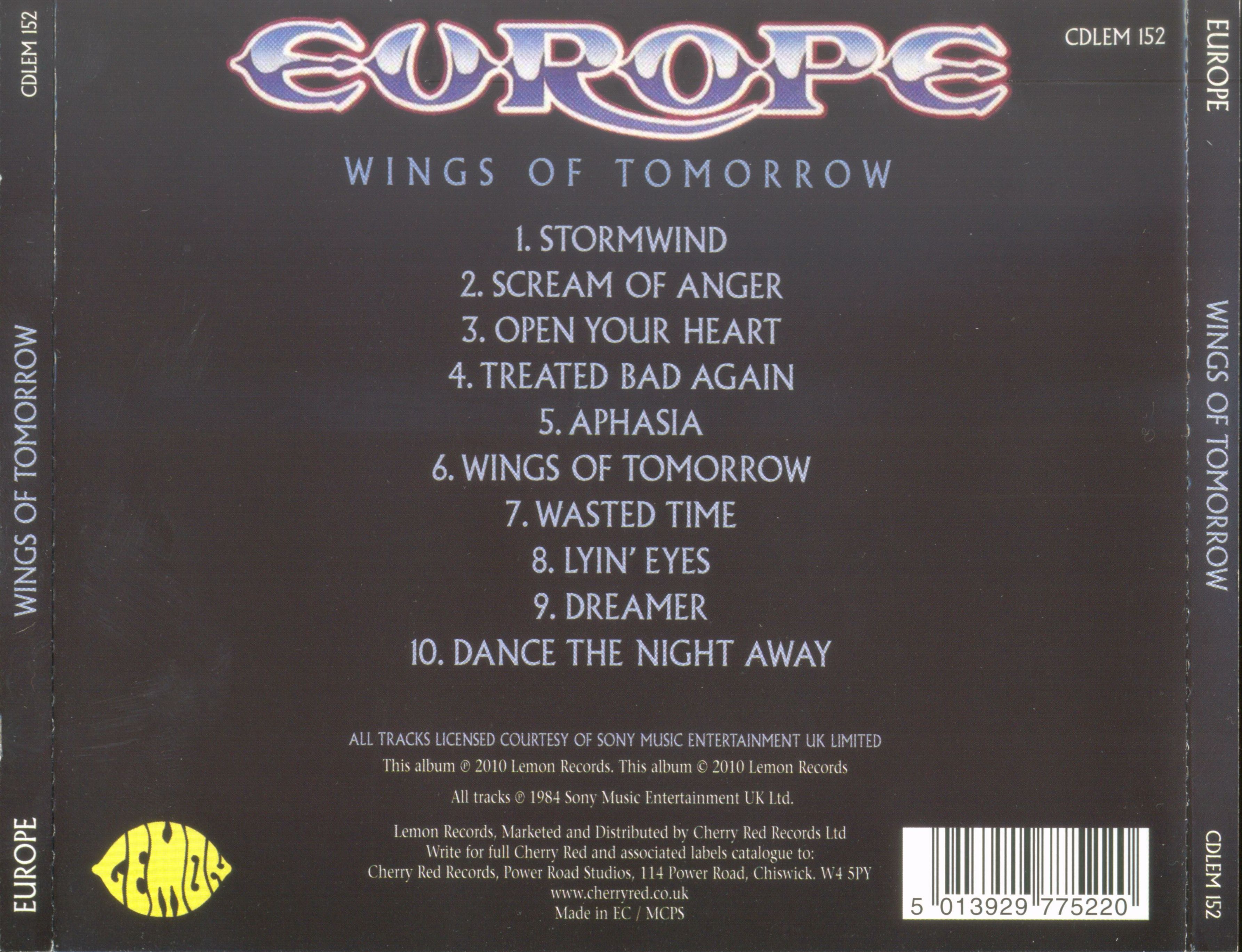 Europe  Wings Of Tomorrow : Back